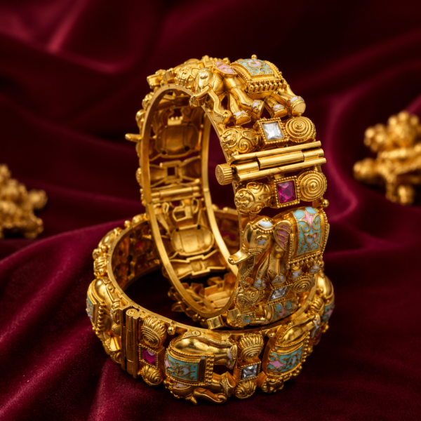 Temple Rajwadi elephant adjustable Screw bangles, pack of 2