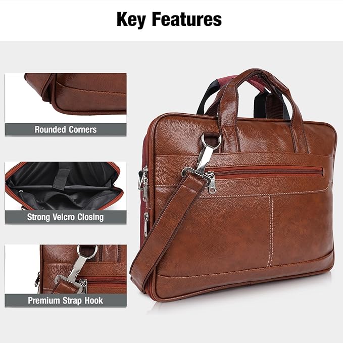 Zylosto Premium Laptop Bag for Men | Faux Leather Office Briefcase with Laptop Compartment | Messenger Shoulder Bag with Adjustable Strap | Business, Work, College & Travel Bag