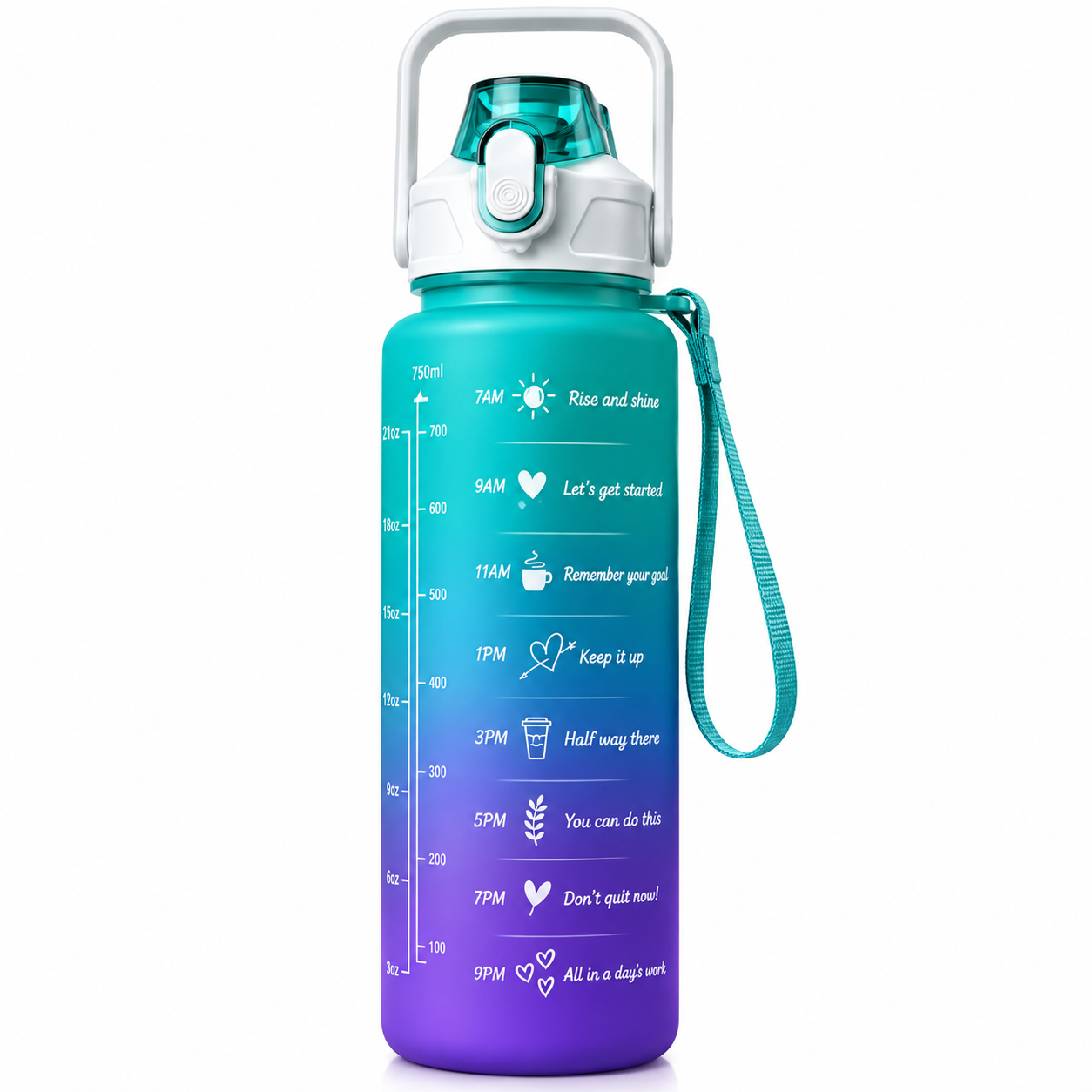 Zylosto 3-Piece Motivational Water Bottle Set for Women & Men | Gradient Sports Water Bottles with Time Marker, Leak-Proof Lid & Carry Handle | Reusable Gym, Fitness, Office, Travel & Outdoor Hydration Bottles